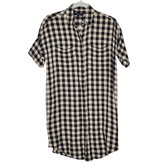 Madewell Black and White Gingham Flannel Dress - Picture 1 of 5